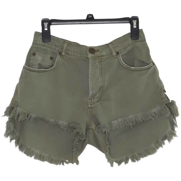 One Teaspoon Le Wolves Olive Green Cut Off Shorts Size 26 - Picture 1 of 16